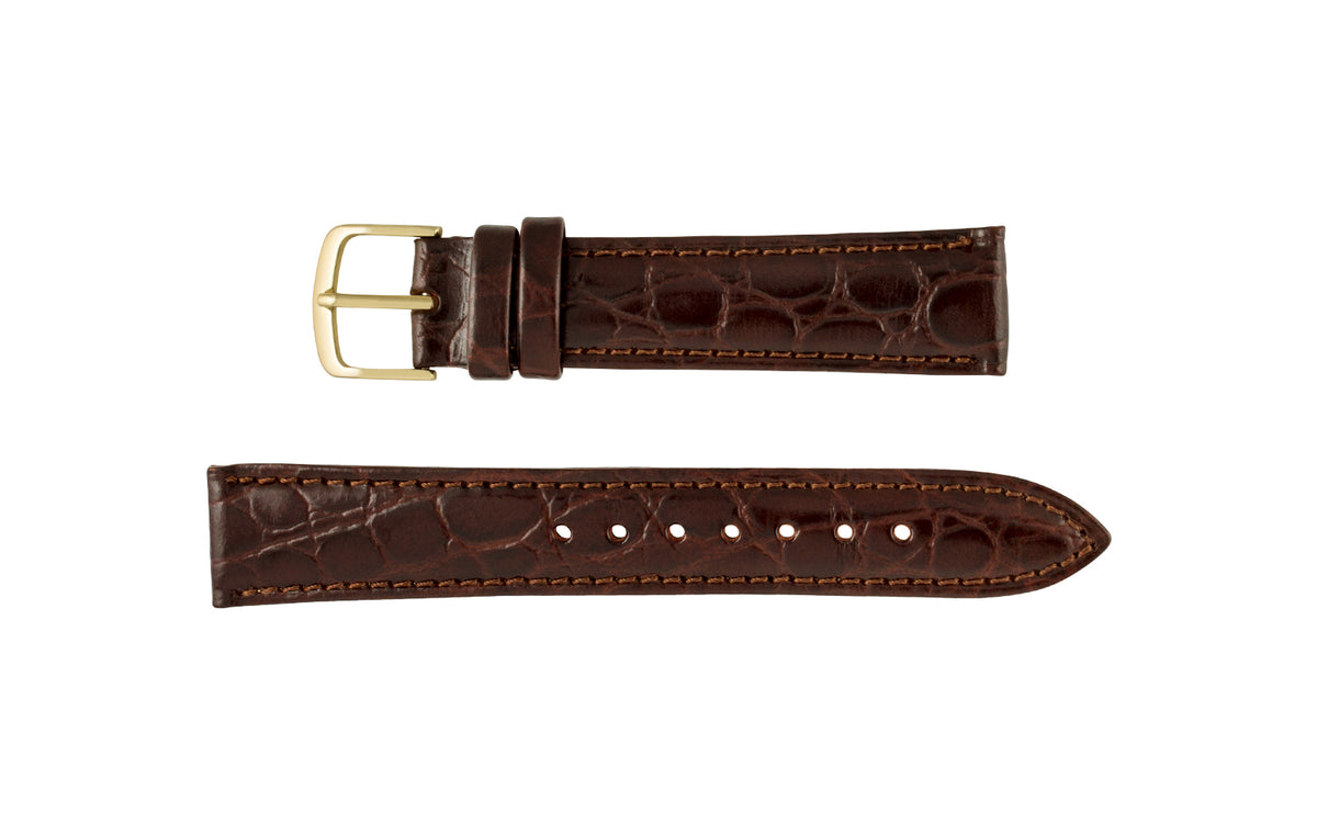 Hadley-Roma Men&#39;s LONG Brown Crocodile Grain Italian Leather Watch Strap