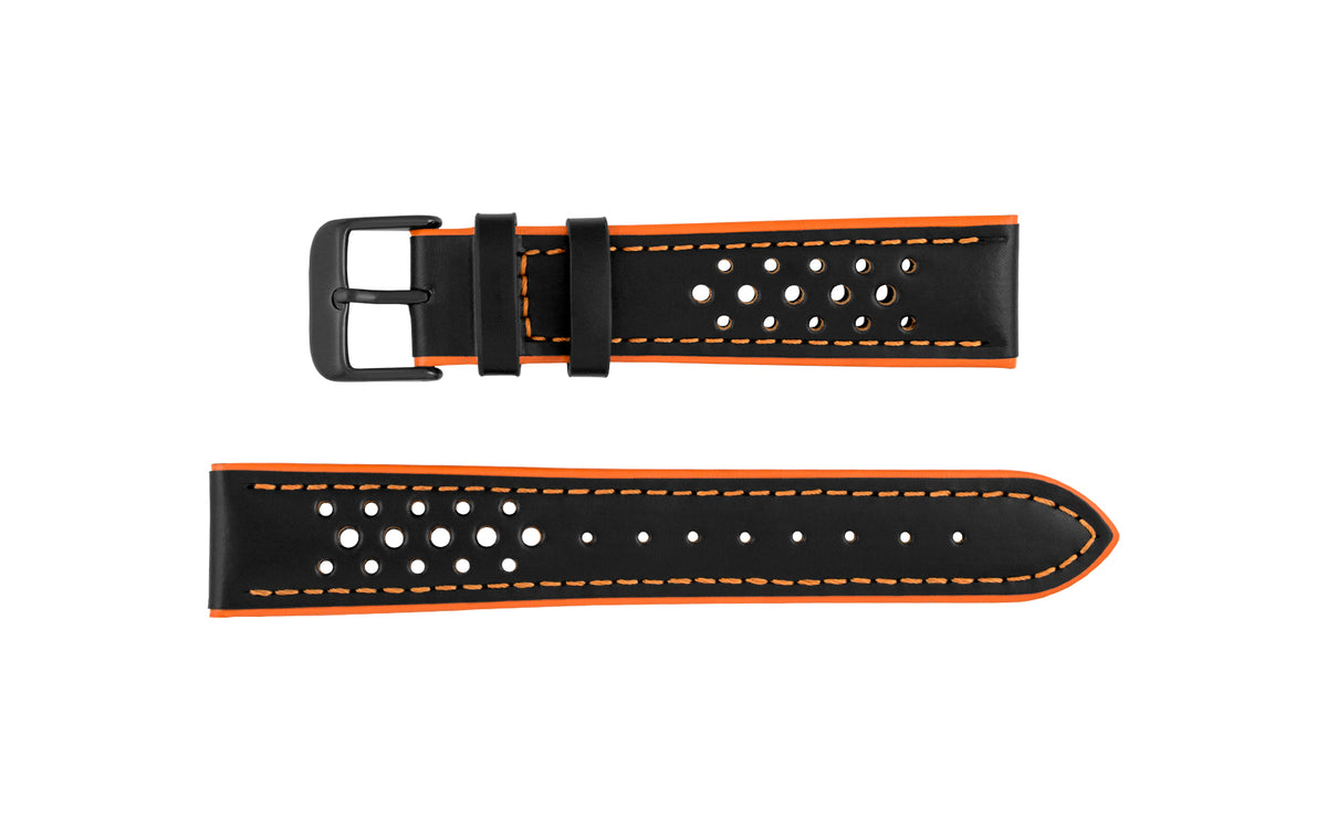 Hadley-Roma Men&#39;s Black/Orange Performance Leather Sport Watch Strap