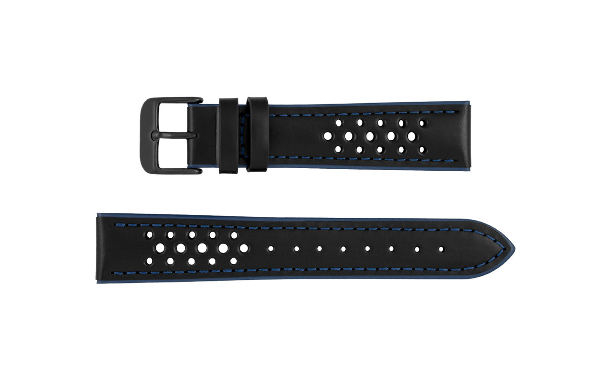 Hadley-Roma Men&#39;s Black/Blue Performance Leather Sport Watch Strap