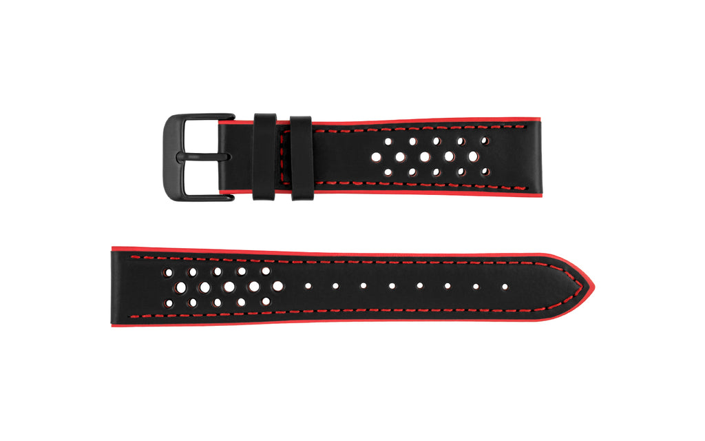 Hadley-Roma Men's Black/Red Performance Leather Sport Watch Strap
