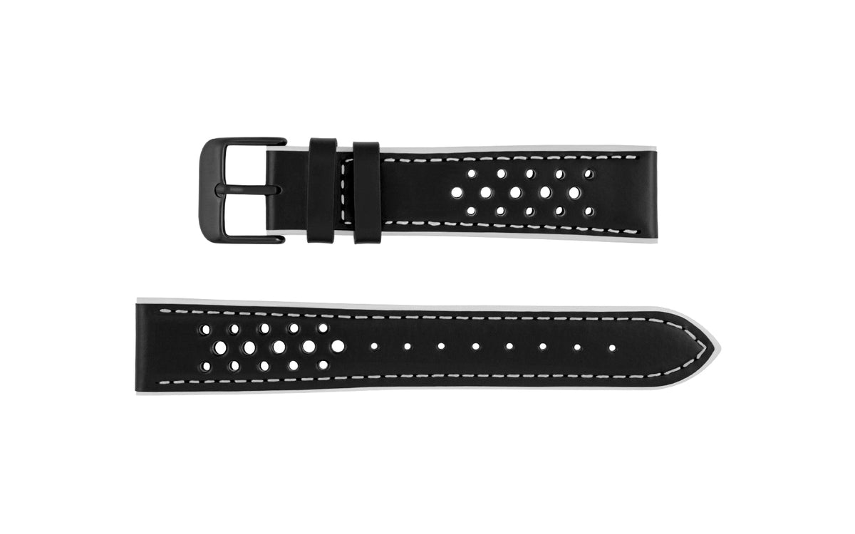 Hadley-Roma Men&#39;s Black/White Performance Leather Sport Watch Strap