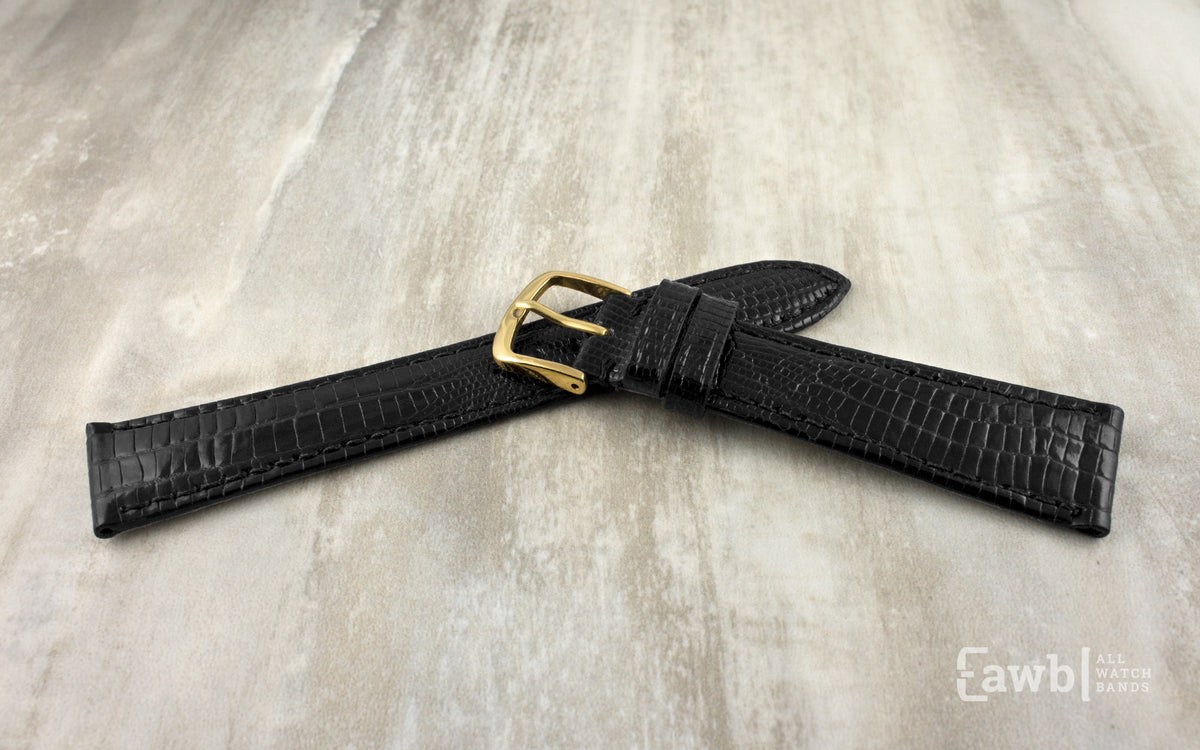 Hadley-Roma Men&#39;s Black Genuine Teju Lizard Watch Strap