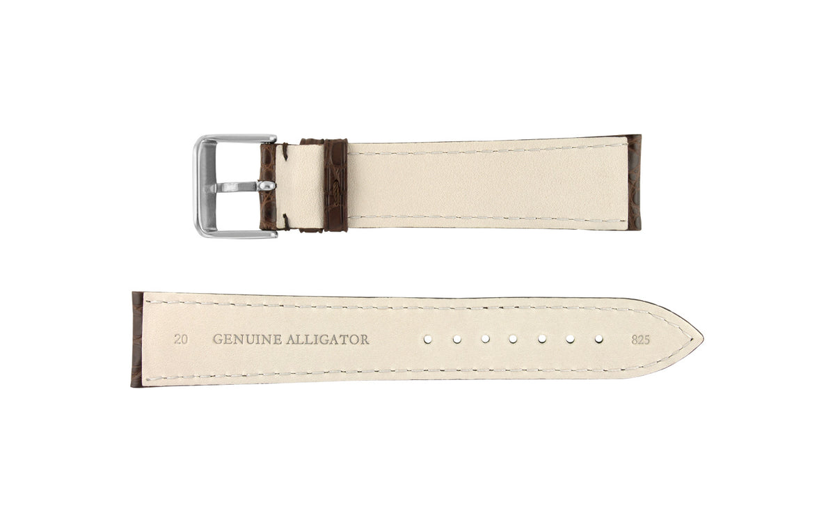 Hadley-Roma Men&#39;s Mocha Round Grain Matte Genuine Alligator Watch Strap