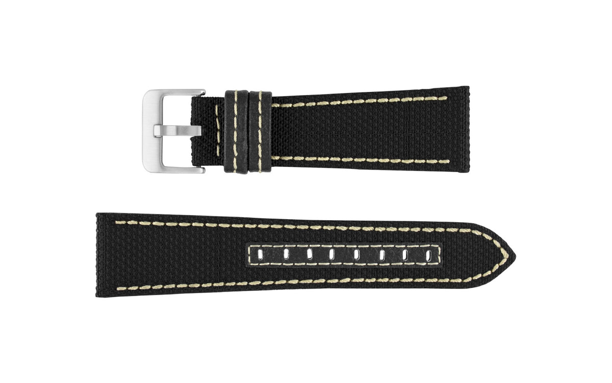 Hadley-Roma Men&#39;s MS848 Black/White Genuine Lorica Fiber Watch Strap