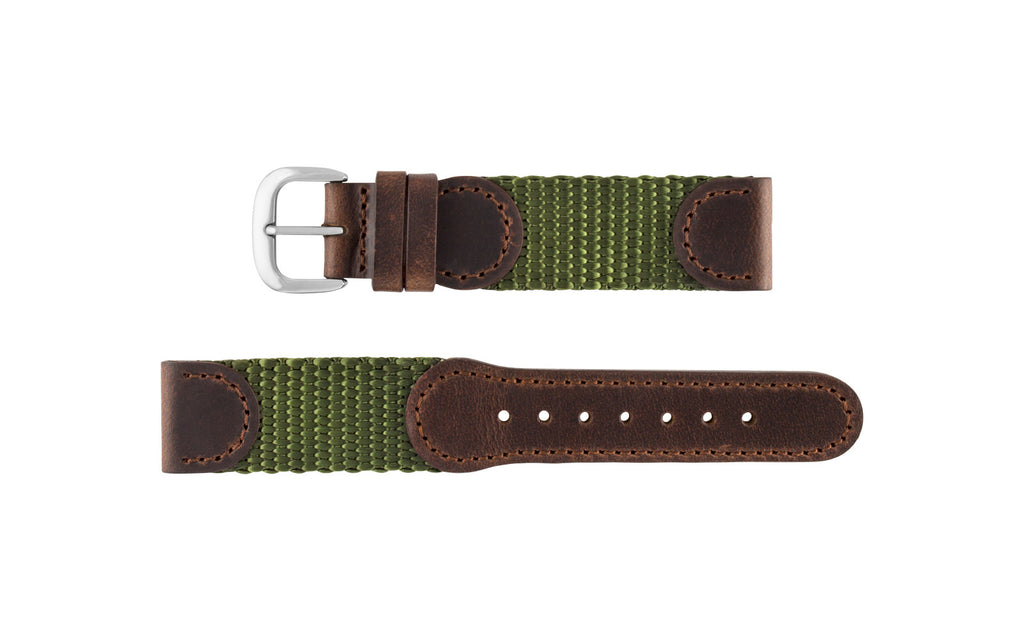 Hadley-Roma Men's Brown/Olive Swiss Army® Style Nylon/Leather Watch band MS866