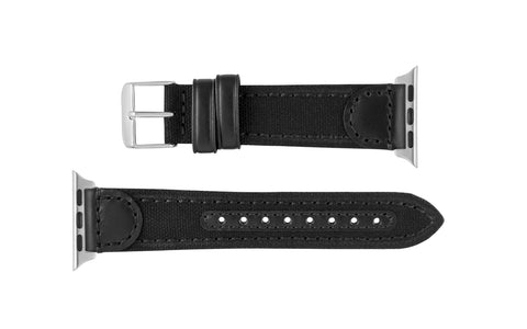 Apple Watch 38/40/41mm Strap - Black Canvas & Leather