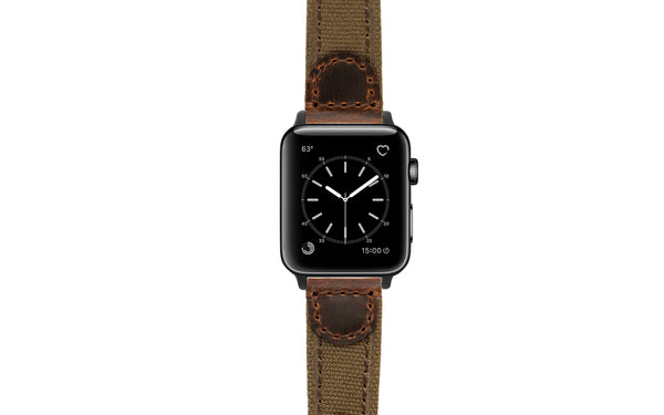 Apple Watch 38/40/41mm Strap - Brown Canvas & Leather