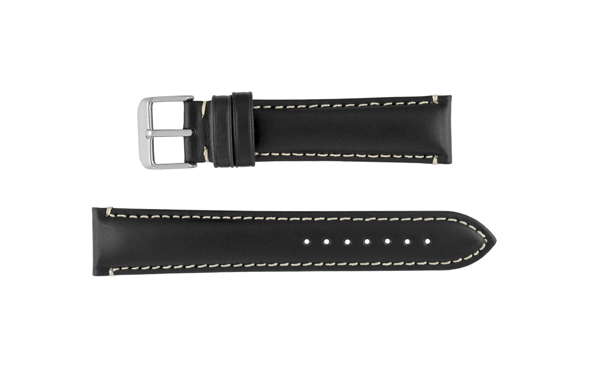 Hadley-Roma Men&#39;s LONG Black Stitched Oil Tan Leather Watch Strap