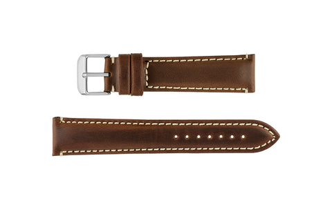 Hadley-Roma Men's LONG Brown Stitched Oil Tan Leather Watch Strap