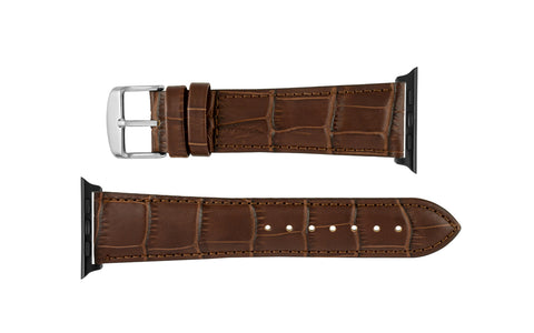 Apple Watch 42/44/45mm Strap - Men's Brown Alligator Grain Genuine Leather