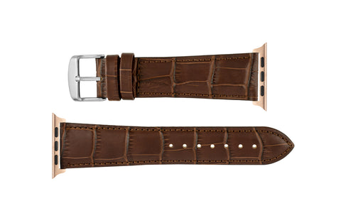Apple Watch 42/44/45mm Strap - Men's Brown Alligator Grain Genuine Leather