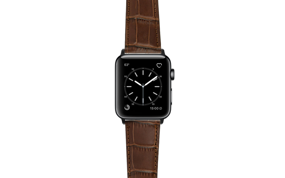 Apple Watch Strap - Men&#39;s Brown Alligator Grain Genuine Leather