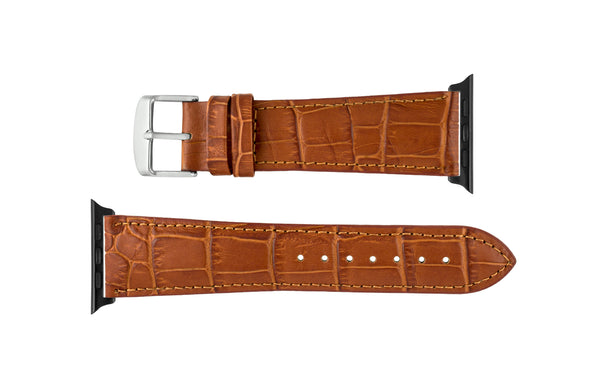 Apple Watch 42/44/45mm Strap - Men's Tan Alligator Grain Genuine Leather