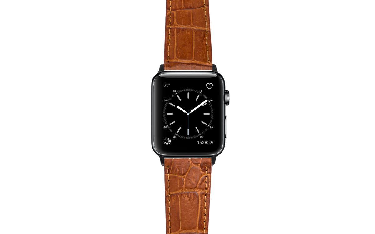 Apple Watch Strap - Men&#39;s Tan Alligator Grain Genuine Leather