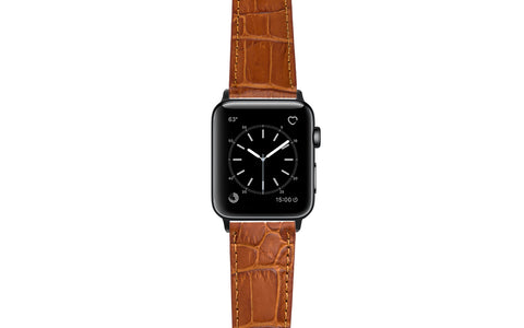 Apple Watch 42/44/45mm Strap - Men's Tan Alligator Grain Genuine Leather