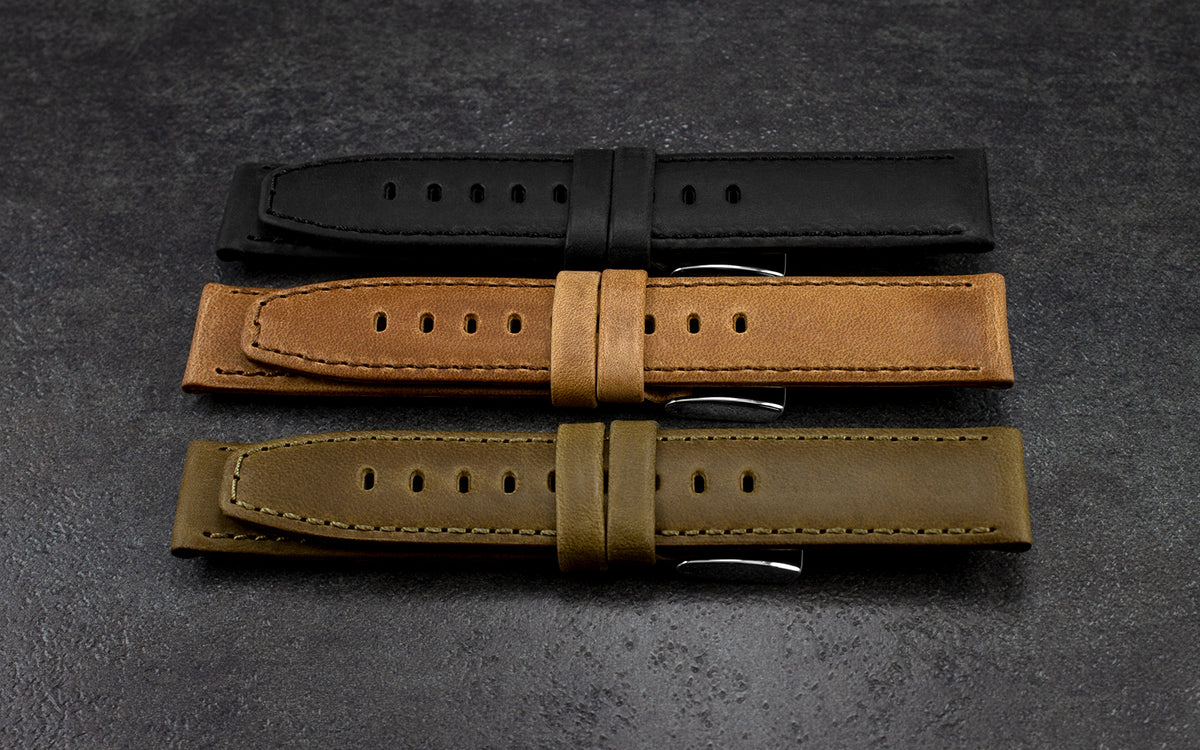 AWB Men&#39;s Olive Crazy Horse Saddle Leather Watch Strap