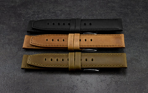 AWB Men's Olive Crazy Horse Saddle Leather Watch Strap