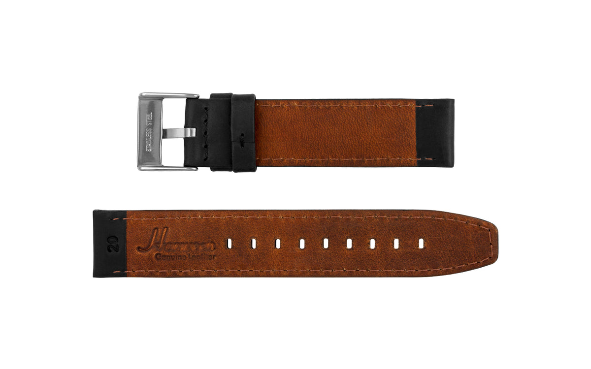 AWB Men&#39;s Black Crazy Horse Saddle Leather Watch Strap