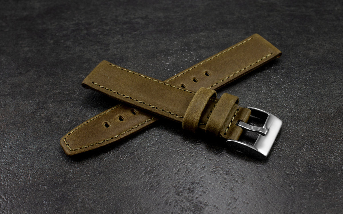 AWB Men&#39;s Olive Crazy Horse Saddle Leather Watch Strap