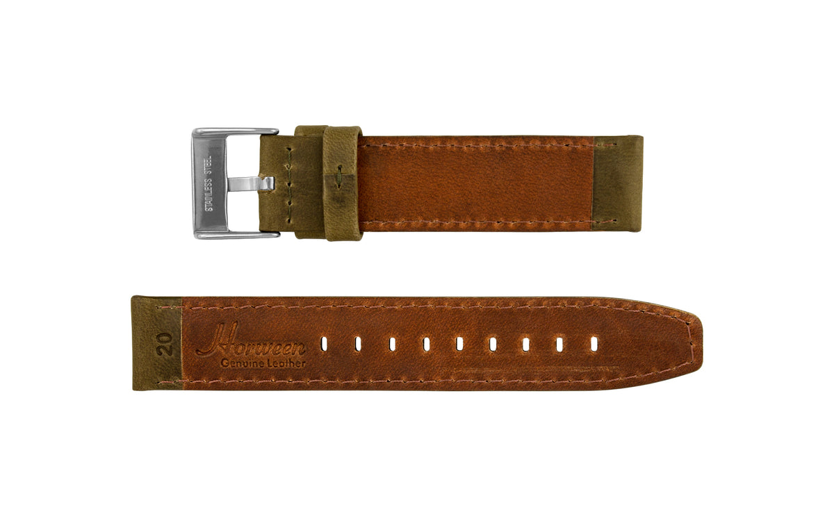 AWB Men&#39;s Olive Crazy Horse Saddle Leather Watch Strap