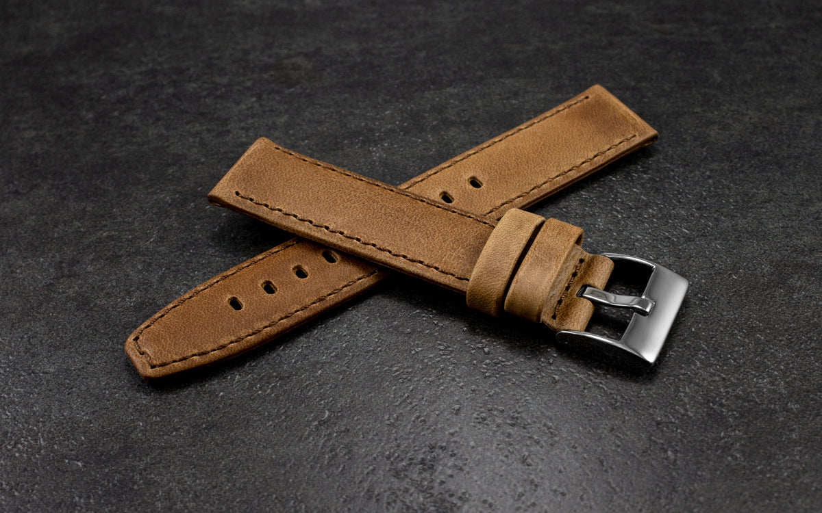 AWB Men&#39;s Tan Crazy Horse Saddle Leather Watch Strap