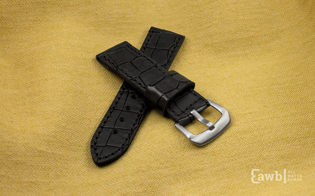 Hadley-Roma Men&#39;s Black Oil-Tanned Heavy Genuine Leather Watch Strap