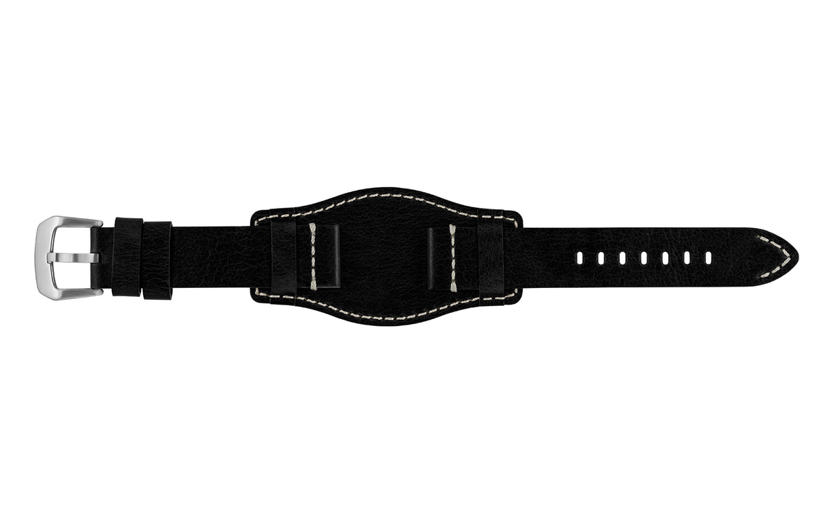 AWB Men&#39;s Black Genuine Leather Bund Watch Strap