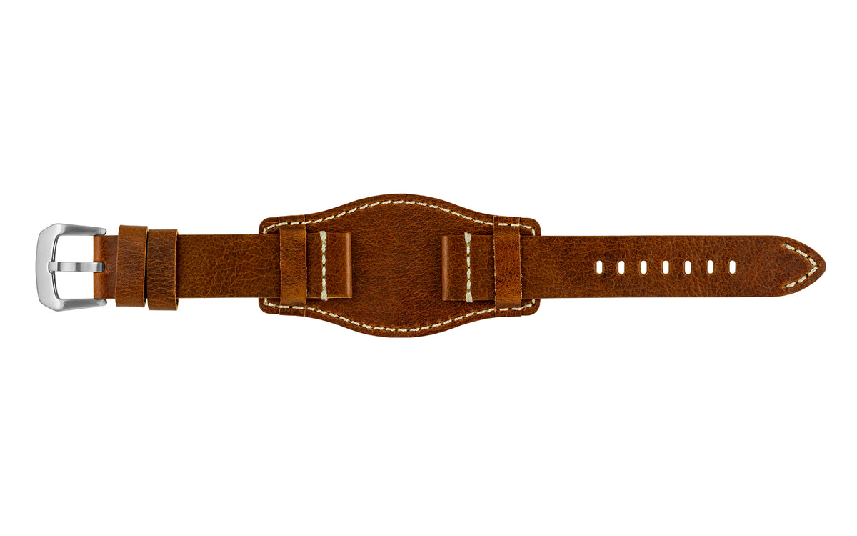 AWB Men&#39;s Chestnut Genuine Leather Bund Watch Strap