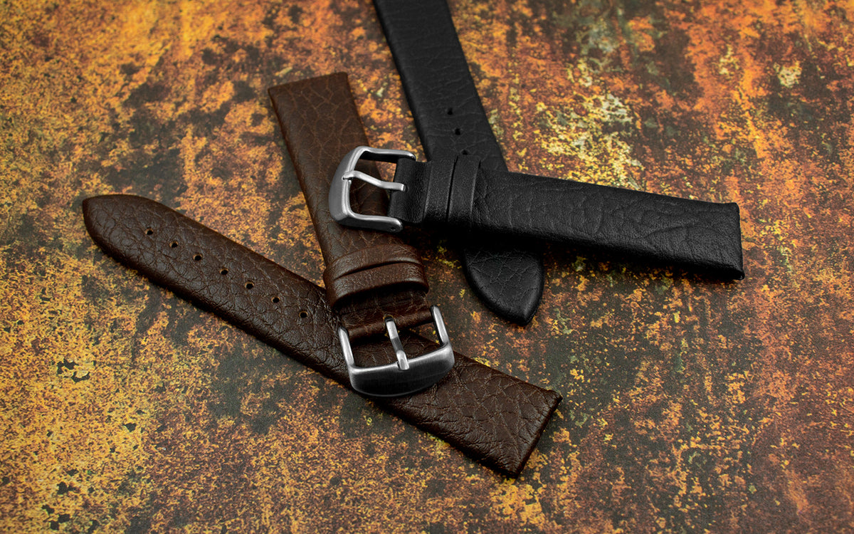 DB Straps Men&#39;s Black Distressed Grain Leather Watch Strap