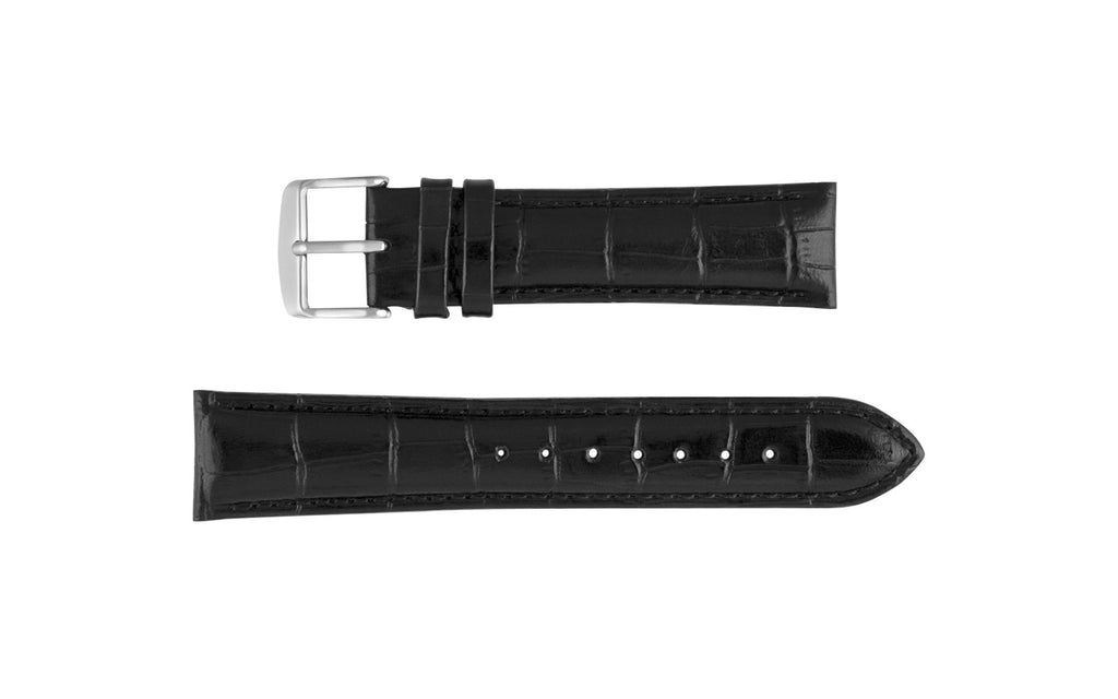 DB Straps LONG Men's Black Chronograph Style Crocodile Grain Leather Watch Strap