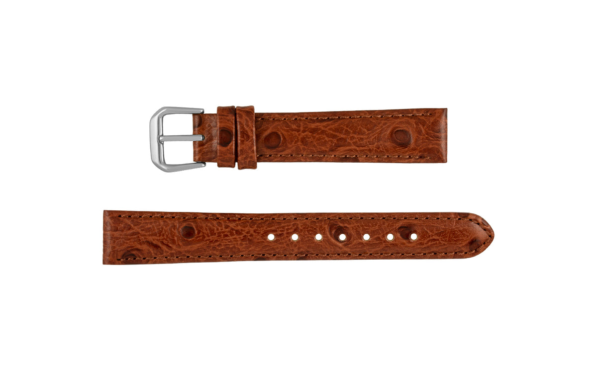 DB Straps Women&#39;s LONG Havana Brown Ostrich Grain Leather Watch Strap