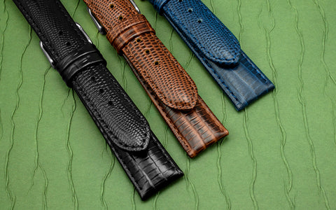 DB Straps Women's LONG Black Teju Lizard Grain Leather Watch Strap